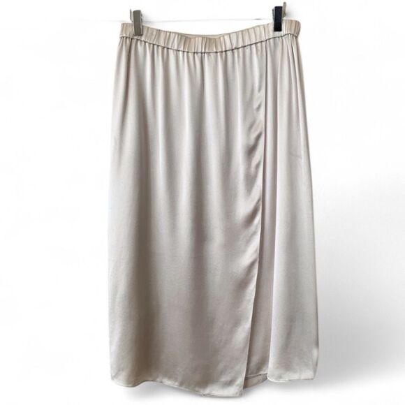 Vince Drape Panel Silk Midi Skirt in Sandstone Size M - Picture 7 of 10